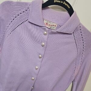 Vintage Purple Ribbed Button Down Shirt with Peter Pan Collar